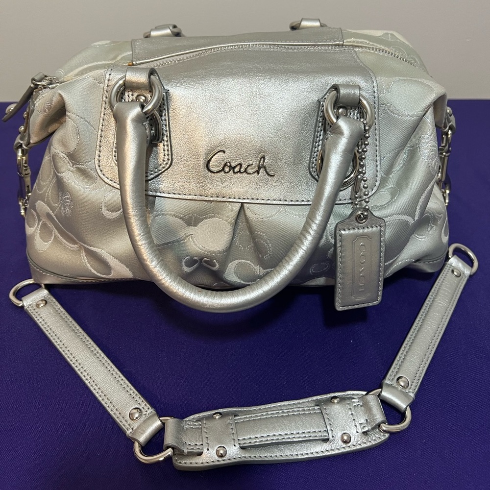 Coach - Ashley Signature Satchel, Gray, Silver